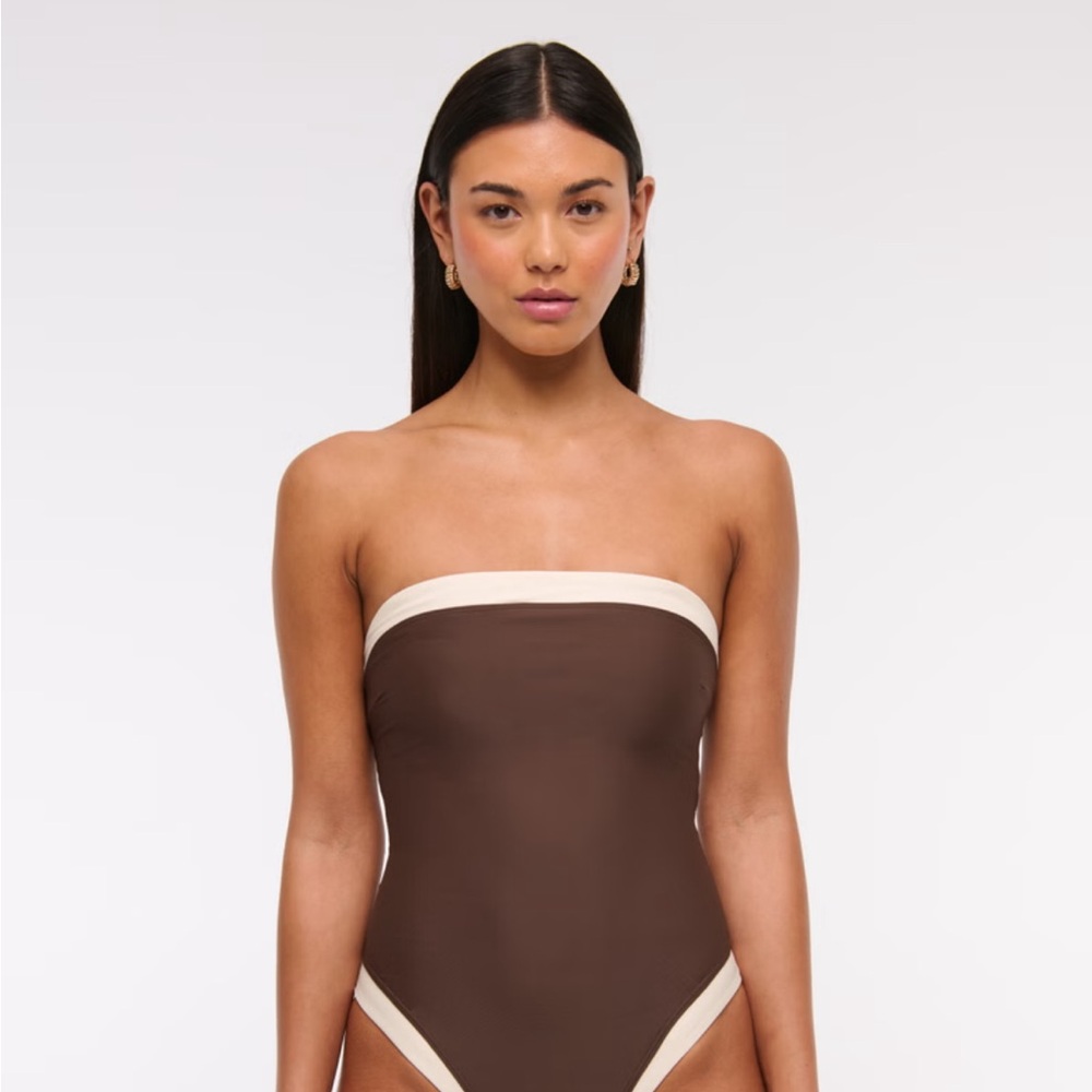 Brown and Cream Women's Swimsuit - Abercrombie and Fitch